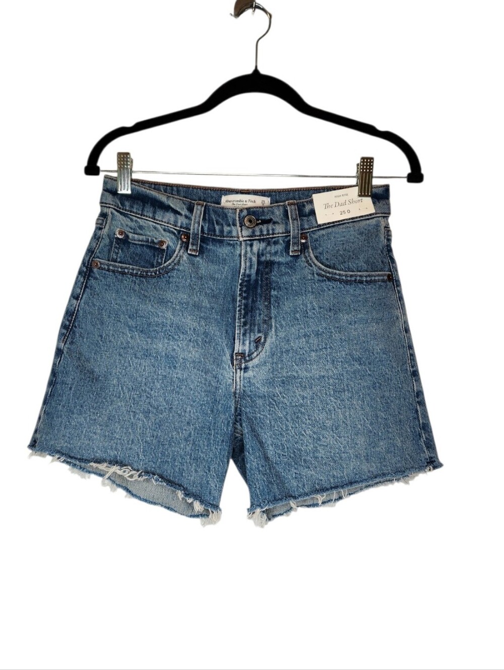 NEW Abercrombie & Fitch The Dad Short High Rise Cut Off Denim Blue 0/25